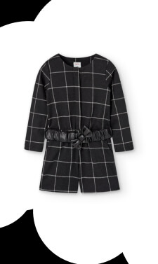 Tutina jersey fantasia quadri per ragazza